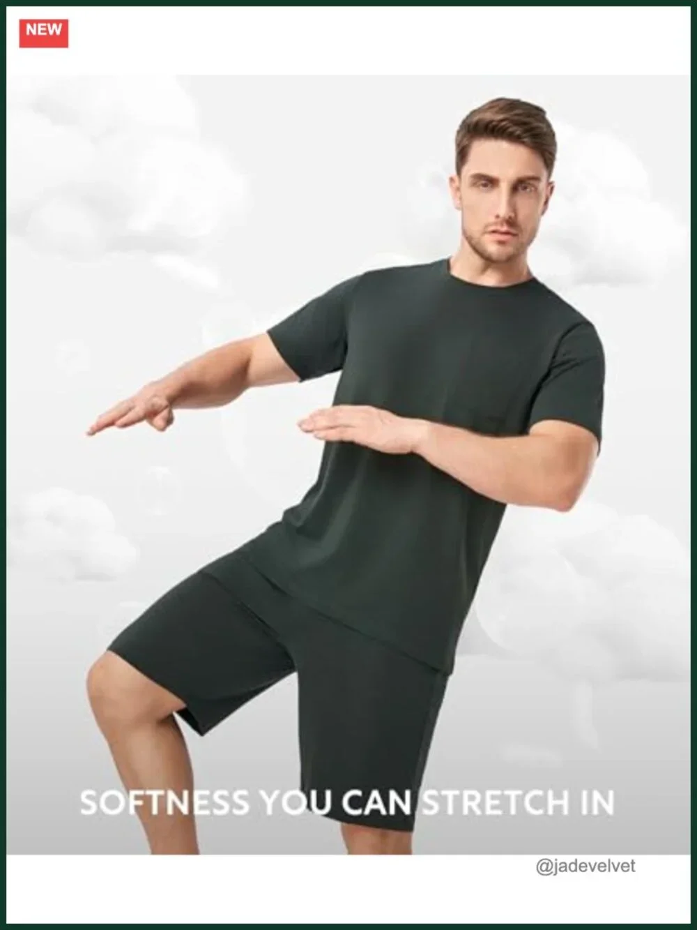 Men's Cotton Blend Pajama Set Short Sleeve Summer Lounge Set with Pockets